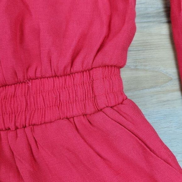 🍑Cals Coral & Cream Long Bell Sleeve Romper Shorts Large - Picture 7 of 12